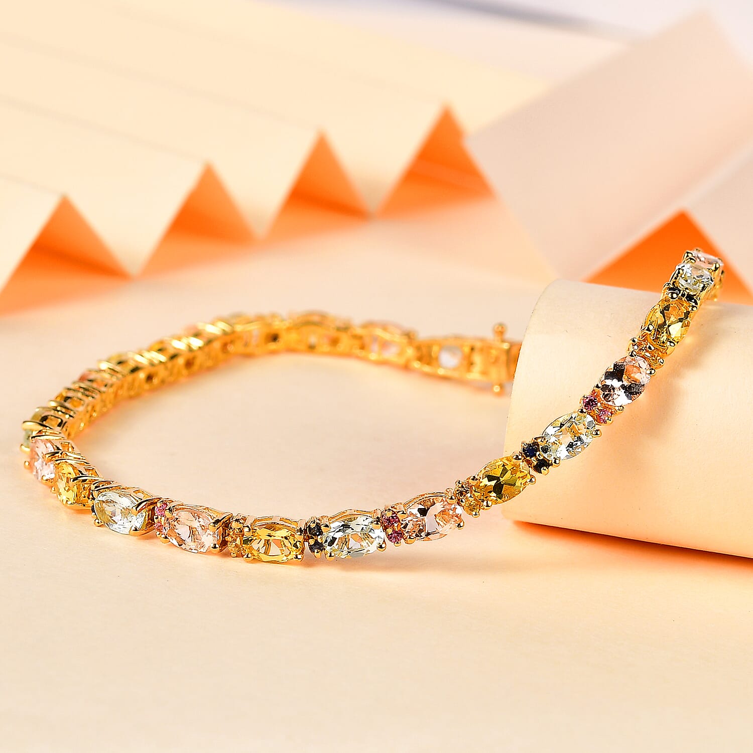 Multi Gemstone Tennis Bracelet in Vermeil Yellow Gold Over Sterling Silver (6.50 In) 9.30 ctw