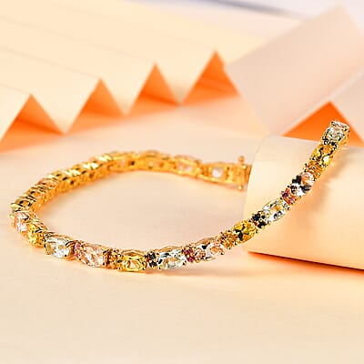 Multi Gemstone Tennis Bracelet in Vermeil Yellow Gold Over Sterling Silver (6.50 In) 9.30 ctw