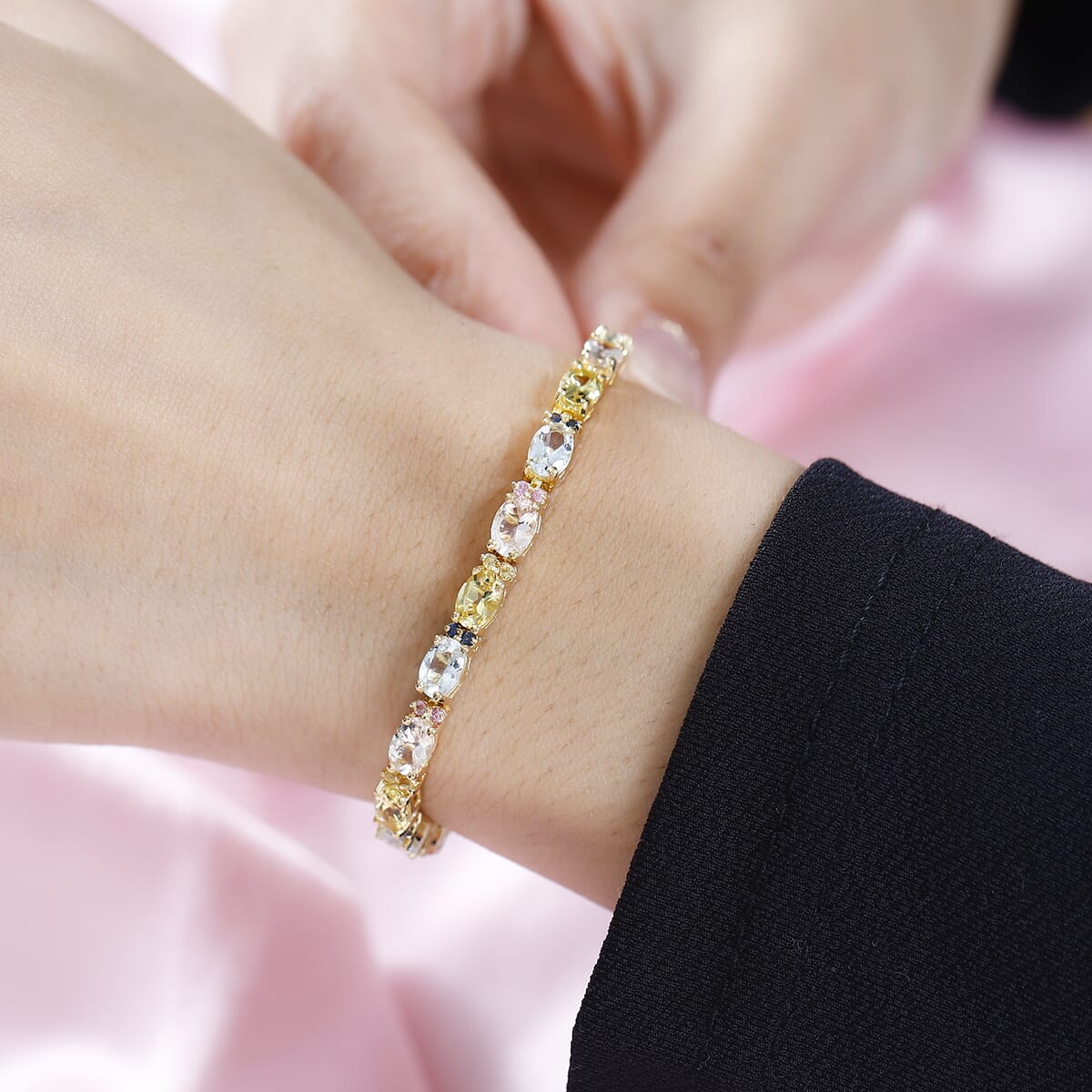 Multi Gemstone Tennis Bracelet in Vermeil Yellow Gold Over Sterling Silver (6.50 In) 9.30 ctw image number 2
