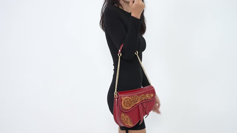 Grand Pelle Hand Engraving Flower Genuine Leather Crossbody Bag
