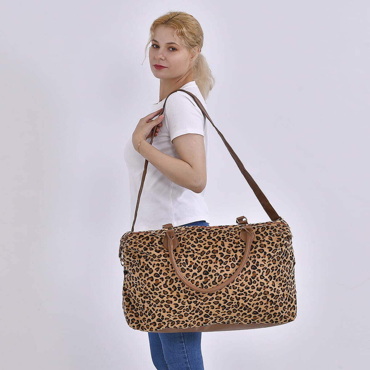 Brown Leopard Travel Bag with Faux Leather Strap 47 image number 1