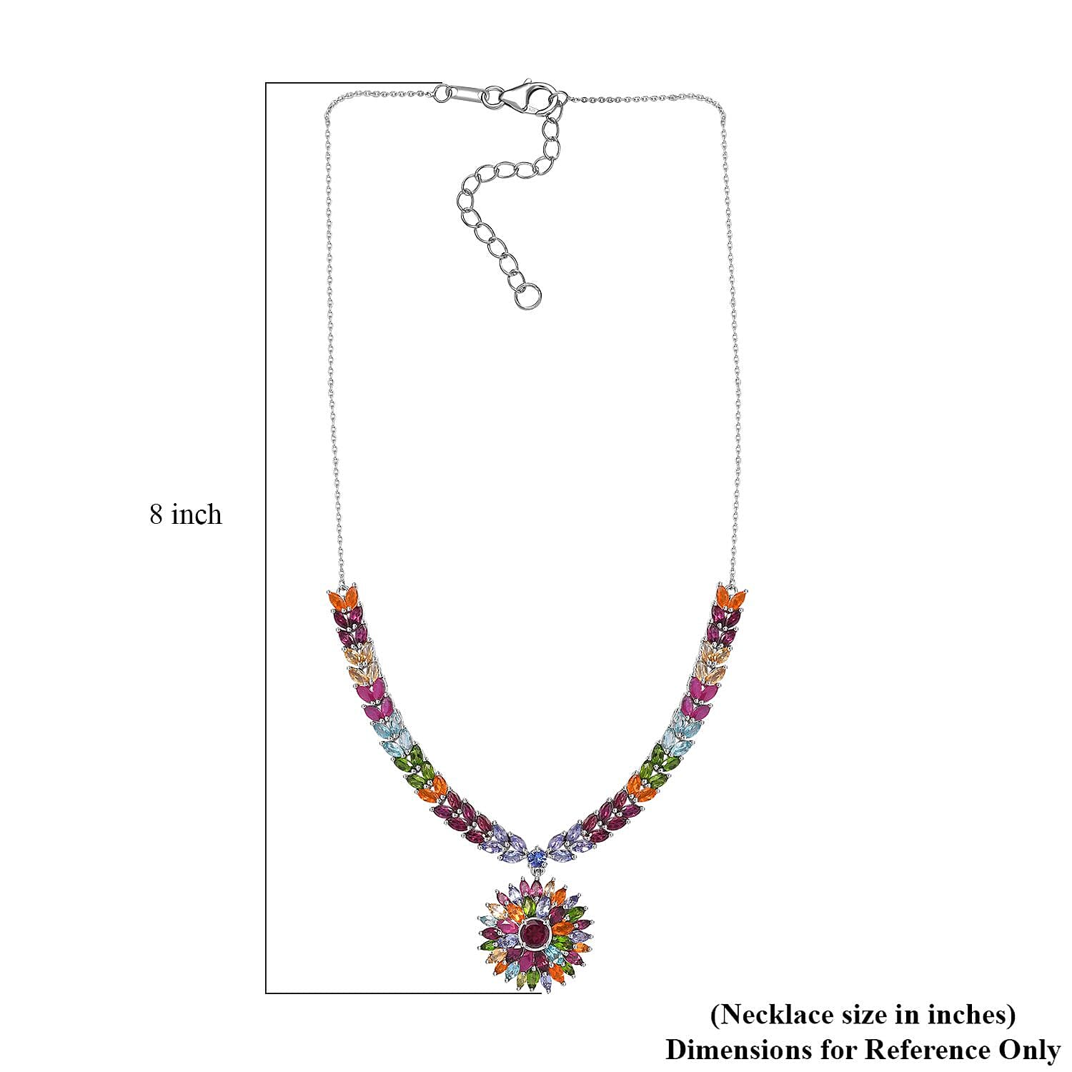 Multi Gemstone Floral Spray Necklace 18-20 Inches in Platinum Over Sterling Silver 17.40 ctw