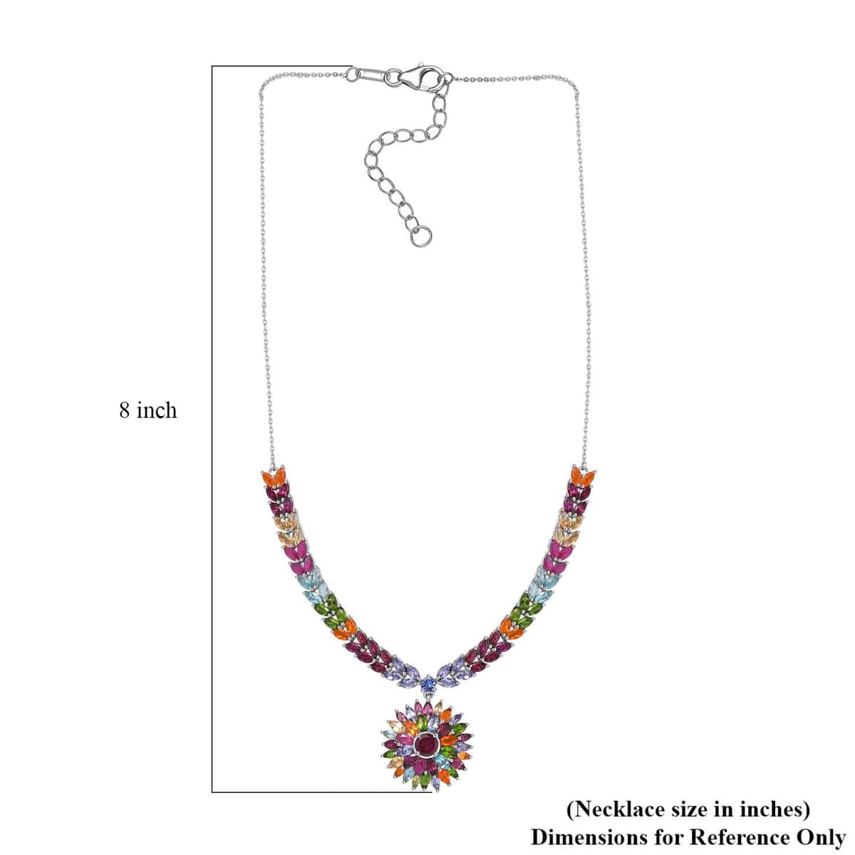 Multi Gemstone Floral Spray Necklace 18-20 Inches in Platinum Over Sterling Silver 17.40 ctw image number 5