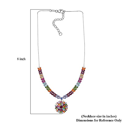 Multi Gemstone Floral Spray Necklace 18-20 Inches in Platinum Over Sterling Silver 17.40 ctw