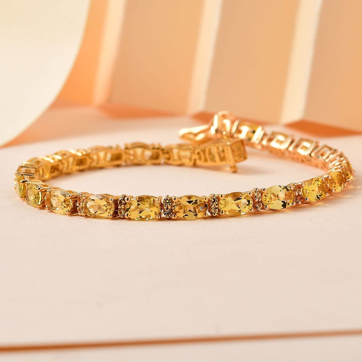 Premium Brazilian Heliodor and Madagascar Yellow Sapphire Tennis Bracelet in Vermeil Yellow Gold Over Sterling Silver (7.25 In) 10.90 ctw image number 1