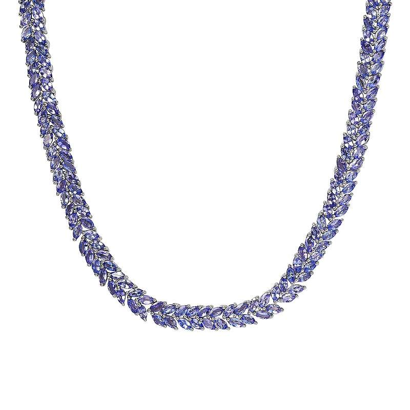 Tanzanite 2 Row Necklace 18 Inches in Platinum Over Sterling Silver 37.10 ctw