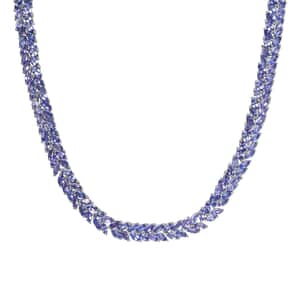 Tanzanite 2 Row Necklace 18 Inches in Platinum Over Sterling Silver 37.10 ctw