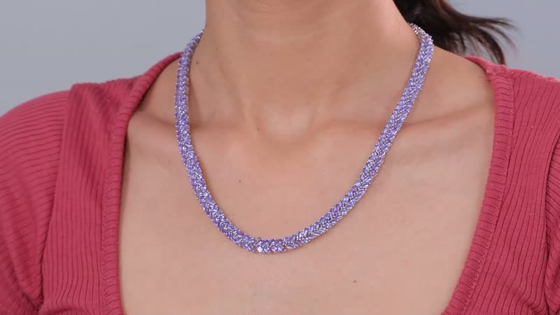 Tanzanite 2 Row Necklace 18 Inches in Platinum Over Sterling Silver 37.10 ctw