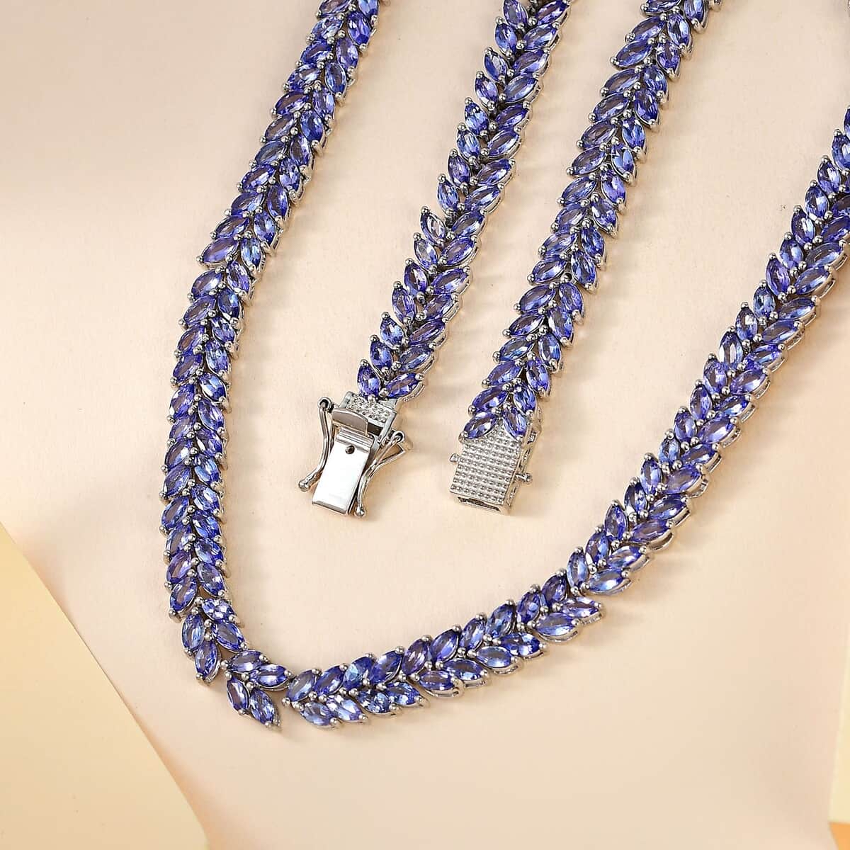 Tanzanite 2 Row Necklace 18 Inches in Platinum Over Sterling Silver 37.10 ctw image number 1