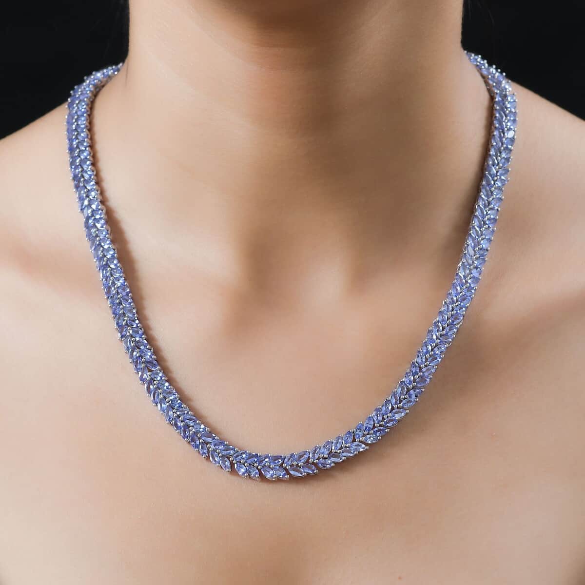 Tanzanite 2 Row Necklace 18 Inches in Platinum Over Sterling Silver 37.10 ctw image number 2