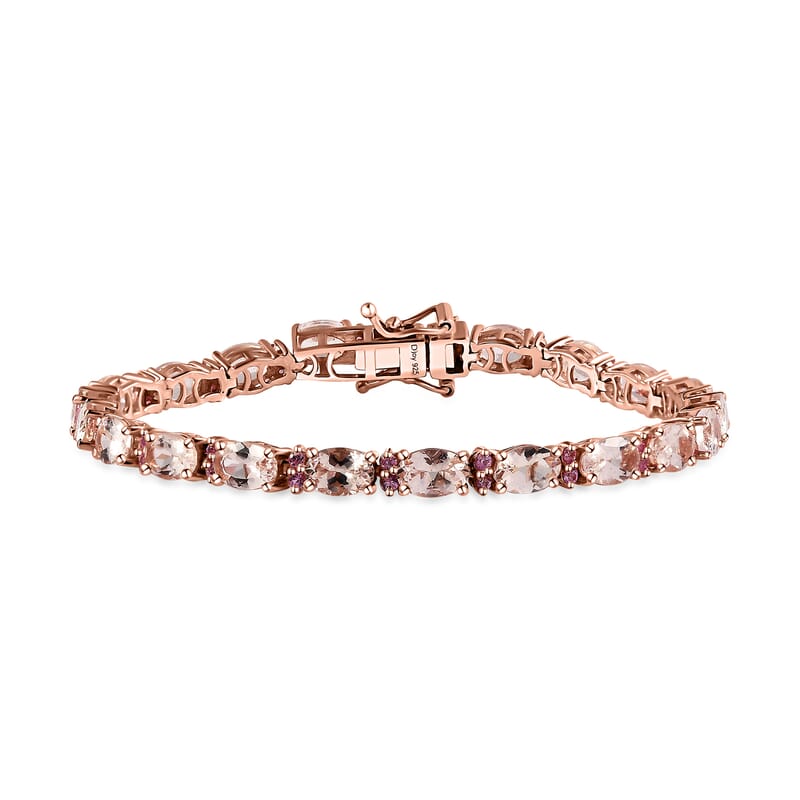 Premium Marropino Morganite and Madagascar Pink Sapphire Tennis Bracelet in Vermeil Rose Gold Over Sterling Silver (6.50 In) 9.10 ctw