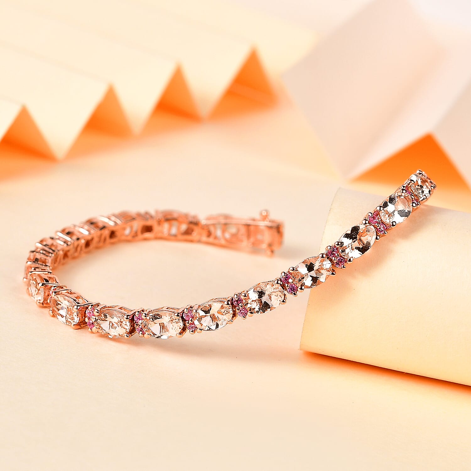Premium Marropino Morganite and Madagascar Pink Sapphire Tennis Bracelet in Vermeil Rose Gold Over Sterling Silver (6.50 In) 9.10 ctw