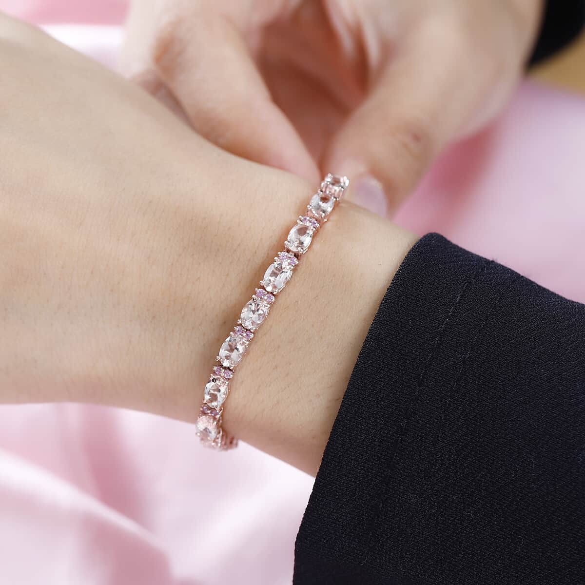 TLV Marropino Morganite, Madagascar Pink Sapphire Bracelet in Vermeil RG Over Sterling Silver (6.50 In) 9.10 ctw image number 2