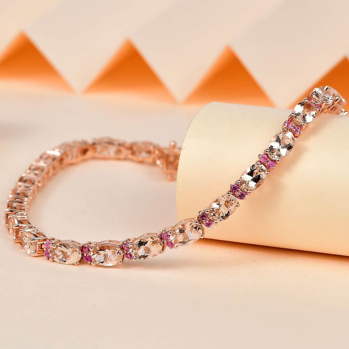 Premium Marropino Morganite and Madagascar Pink Sapphire Tennis Bracelet in Vermeil Rose Gold Over Sterling Silver (7.25 In) 10.50 ctw image number 1