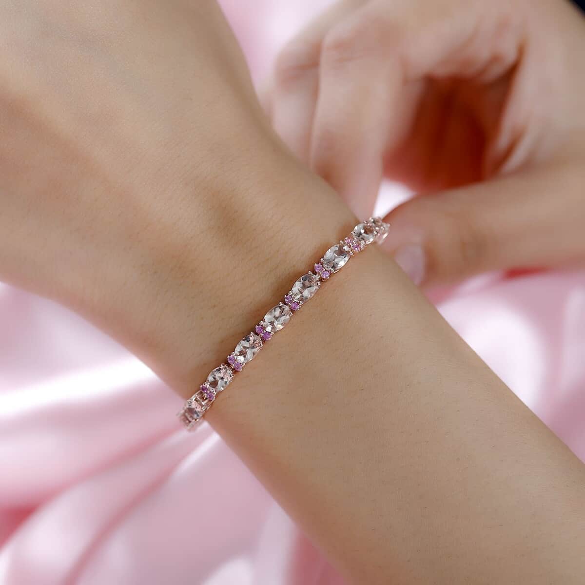 Premium Marropino Morganite and Madagascar Pink Sapphire Tennis Bracelet in Vermeil Rose Gold Over Sterling Silver (7.25 In) 10.50 ctw image number 2