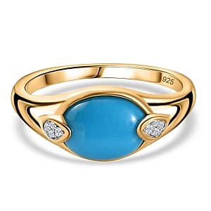 Sleeping Beauty Turquoise and White Zircon 1.66 ctw Ring in Vermeil Yellow Gold Over Sterling Silver (Size 11.5)