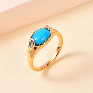 Sleeping Beauty Turquoise and White Zircon 1.66 ctw Ring in Vermeil Yellow Gold Over Sterling Silver (Size 11.5)