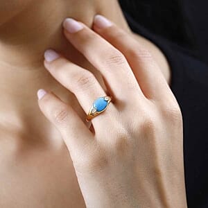 Sleeping Beauty Turquoise and White Zircon 1.66 ctw Ring in Vermeil Yellow Gold Over Sterling Silver (Size 11.5)