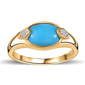 Sleeping Beauty Turquoise and White Zircon 1.66 ctw Ring in Vermeil Yellow Gold Over Sterling Silver (Size 11.5)