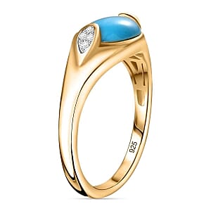 Sleeping Beauty Turquoise and White Zircon 1.66 ctw Ring in Vermeil Yellow Gold Over Sterling Silver (Size 11.5)