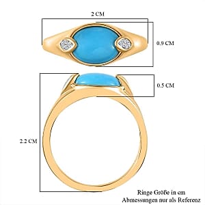 Sleeping Beauty Turquoise and White Zircon 1.66 ctw Ring in Vermeil Yellow Gold Over Sterling Silver (Size 11.5)