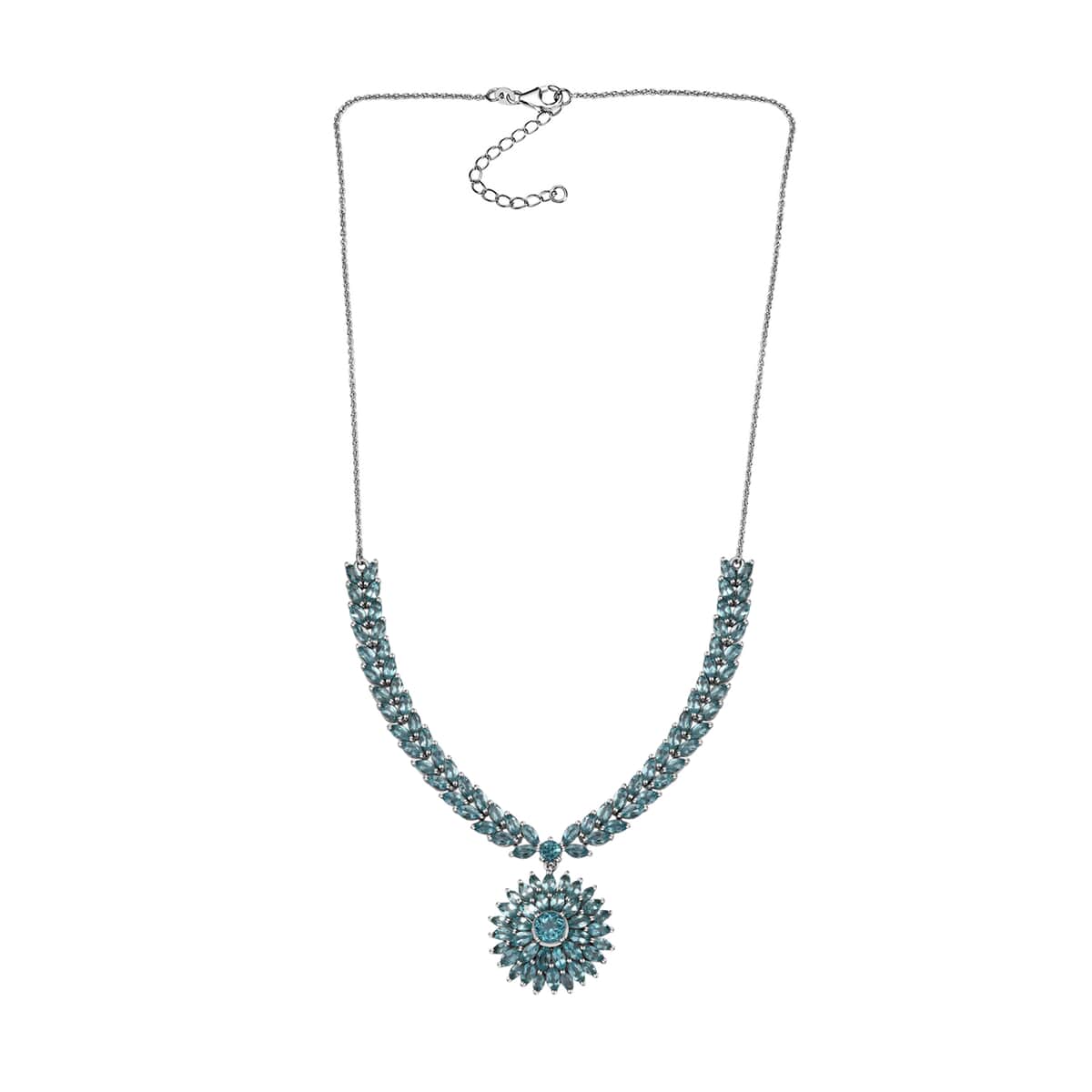 Betroka Blue Apatite Floral Spray Necklace 18-20 Inches in Platinum Over Sterling Silver 15.75 ctw image number 3