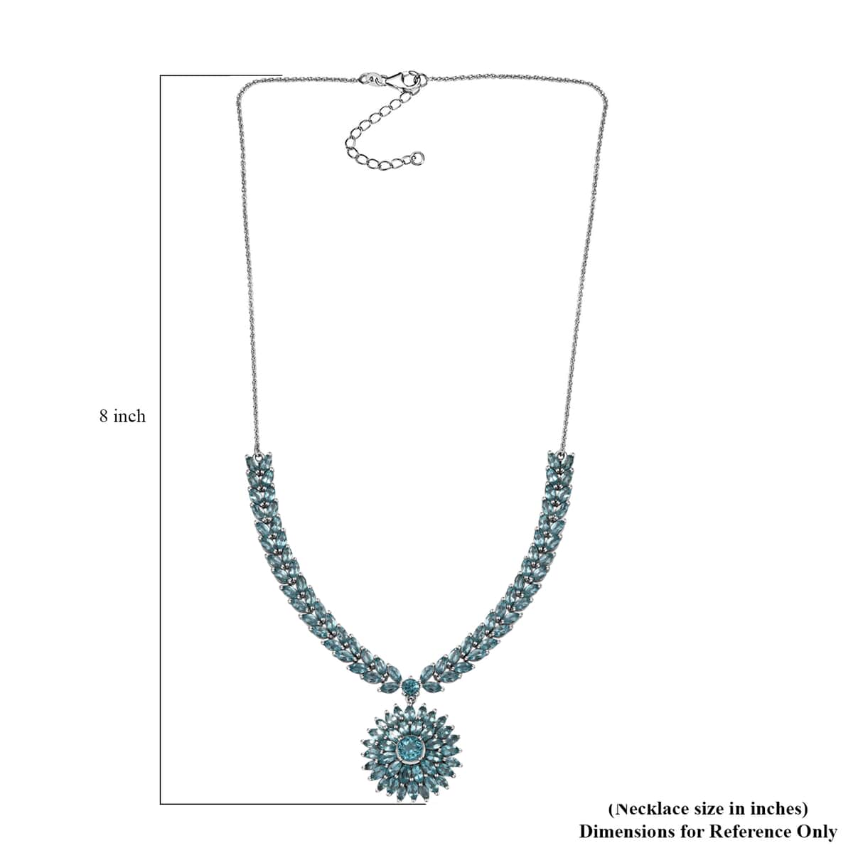 Madagascar Paraiba Apatite Floral Spray Necklace 18-20 Inches in Platinum Over Sterling Silver 15.75 ctw image number 5