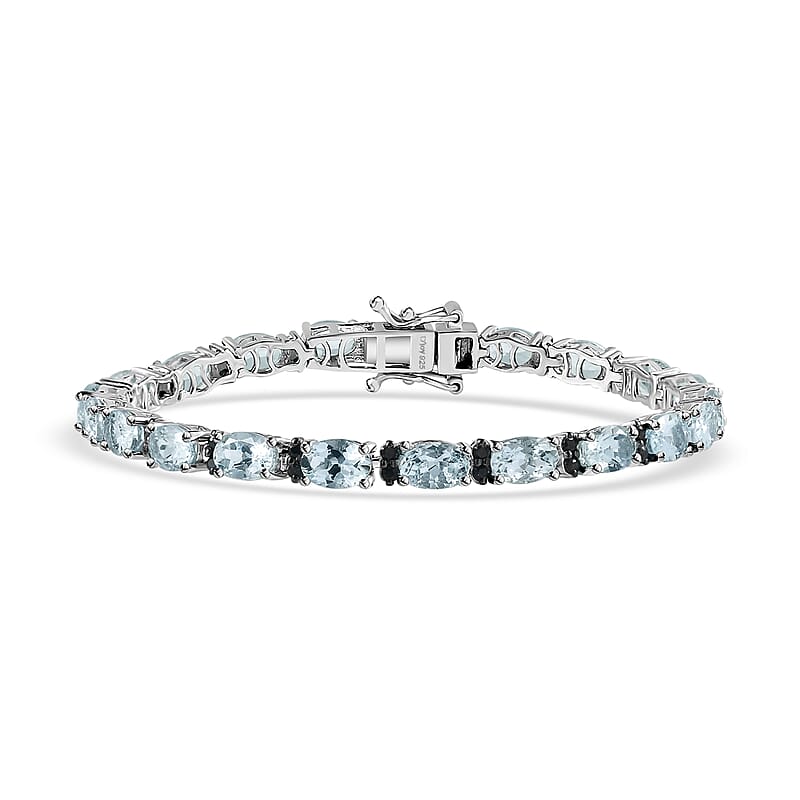 D'Joy Premium Mangoro Aquamarine and Kanchanaburi Blue Sapphire Tennis Bracelet in Platinum Over Sterling Silver (6.50 In) 9.30 ctw