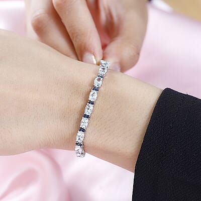 D'Joy Premium Mangoro Aquamarine and Kanchanaburi Blue Sapphire Tennis Bracelet in Platinum Over Sterling Silver (6.50 In) 9.30 ctw
