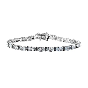 Premium Mangoro Aquamarine and Kanchanaburi Blue Sapphire Tennis Bracelet in Platinum Over Sterling Silver (7.25 In) 10.65 ctw