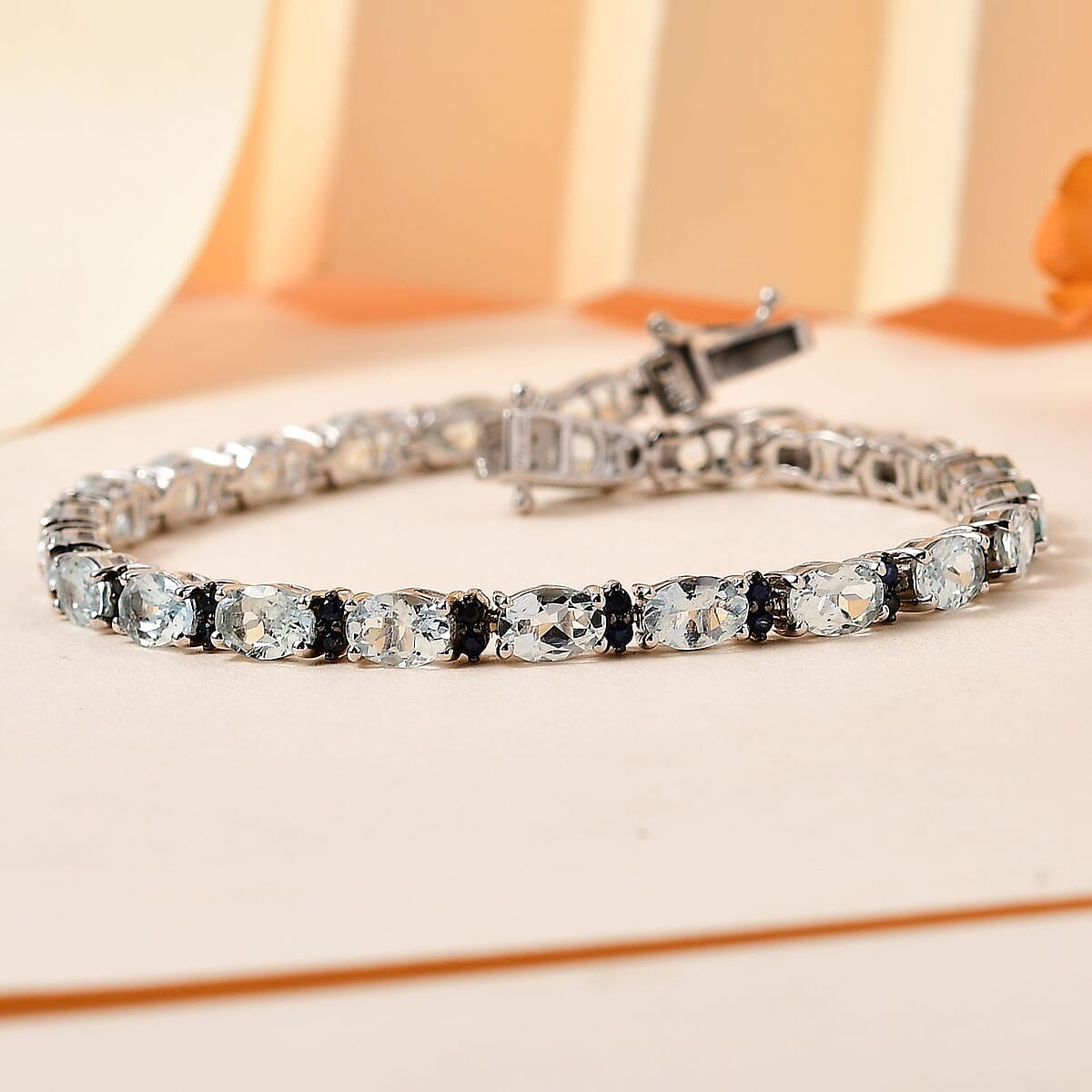 Premium Mangoro Aquamarine and Kanchanaburi Blue Sapphire Tennis Bracelet in Platinum Over Sterling Silver (7.25 In) 10.65 ctw image number 1