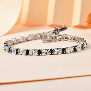 Premium Mangoro Aquamarine and Kanchanaburi Blue Sapphire Tennis Bracelet in Platinum Over Sterling Silver (7.25 In) 10.65 ctw