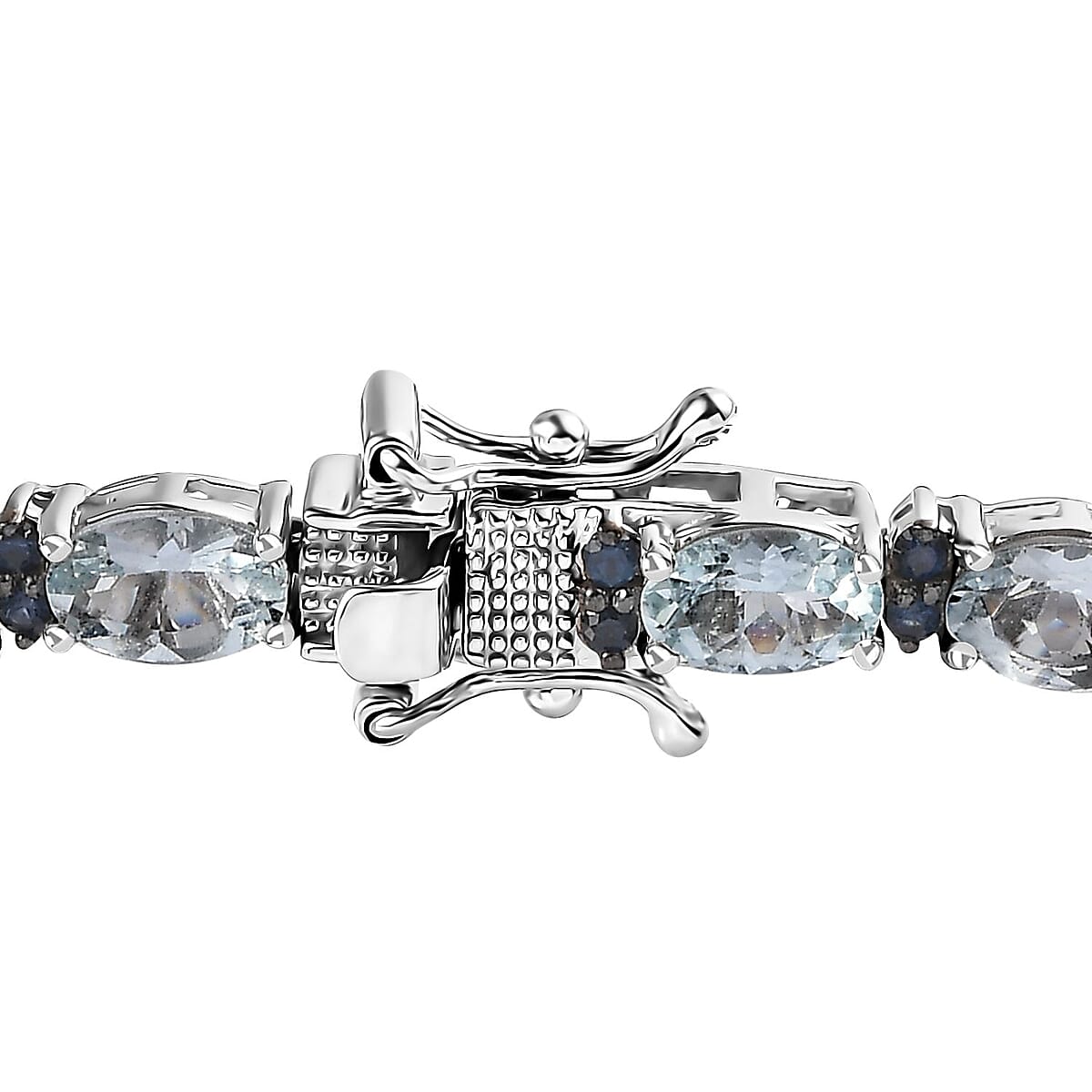 Premium Mangoro Aquamarine and Kanchanaburi Blue Sapphire Tennis Bracelet in Platinum Over Sterling Silver (7.25 In) 10.65 ctw image number 3