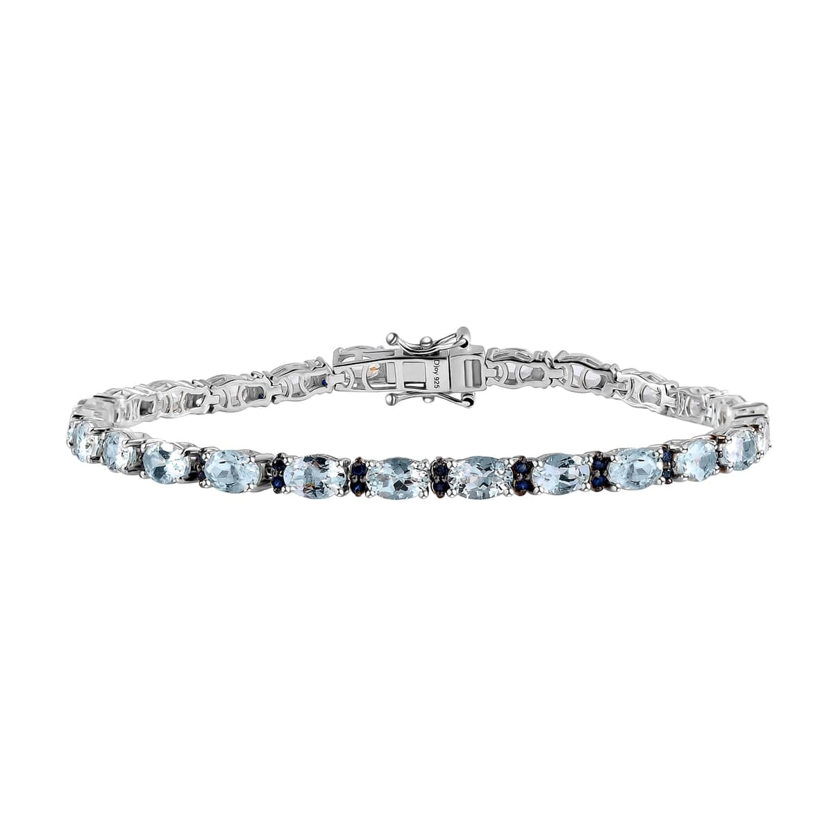 Premium Mangoro Aquamarine and Kanchanaburi Blue Sapphire Tennis Bracelet in Platinum Over Sterling Silver (8.00 In) 11.65 ctw image number 0