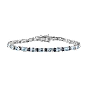 Premium Mangoro Aquamarine and Kanchanaburi Blue Sapphire Tennis Bracelet in Platinum Over Sterling Silver (8.00 In) 11.65 ctw