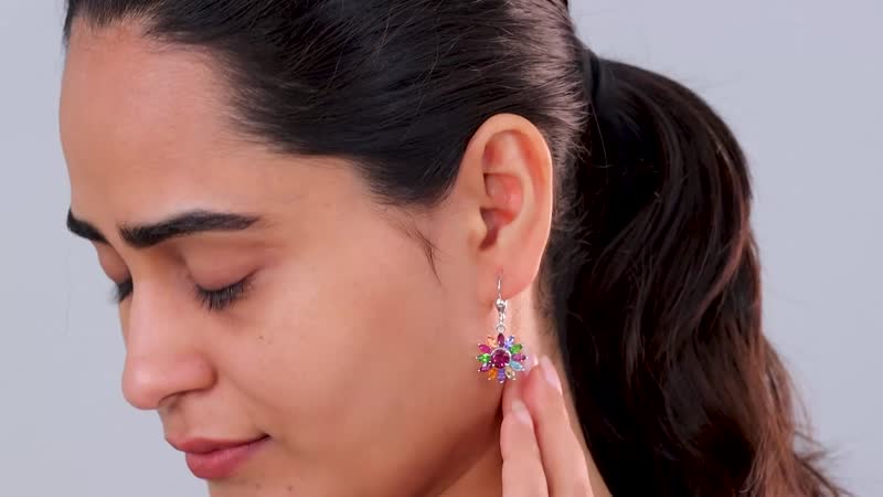 TLV Orissa Rhodolite Garnet, Multi Gemstone Floral Lever Back Earrings in Platinum Over Sterling Silver 6.00 ctw