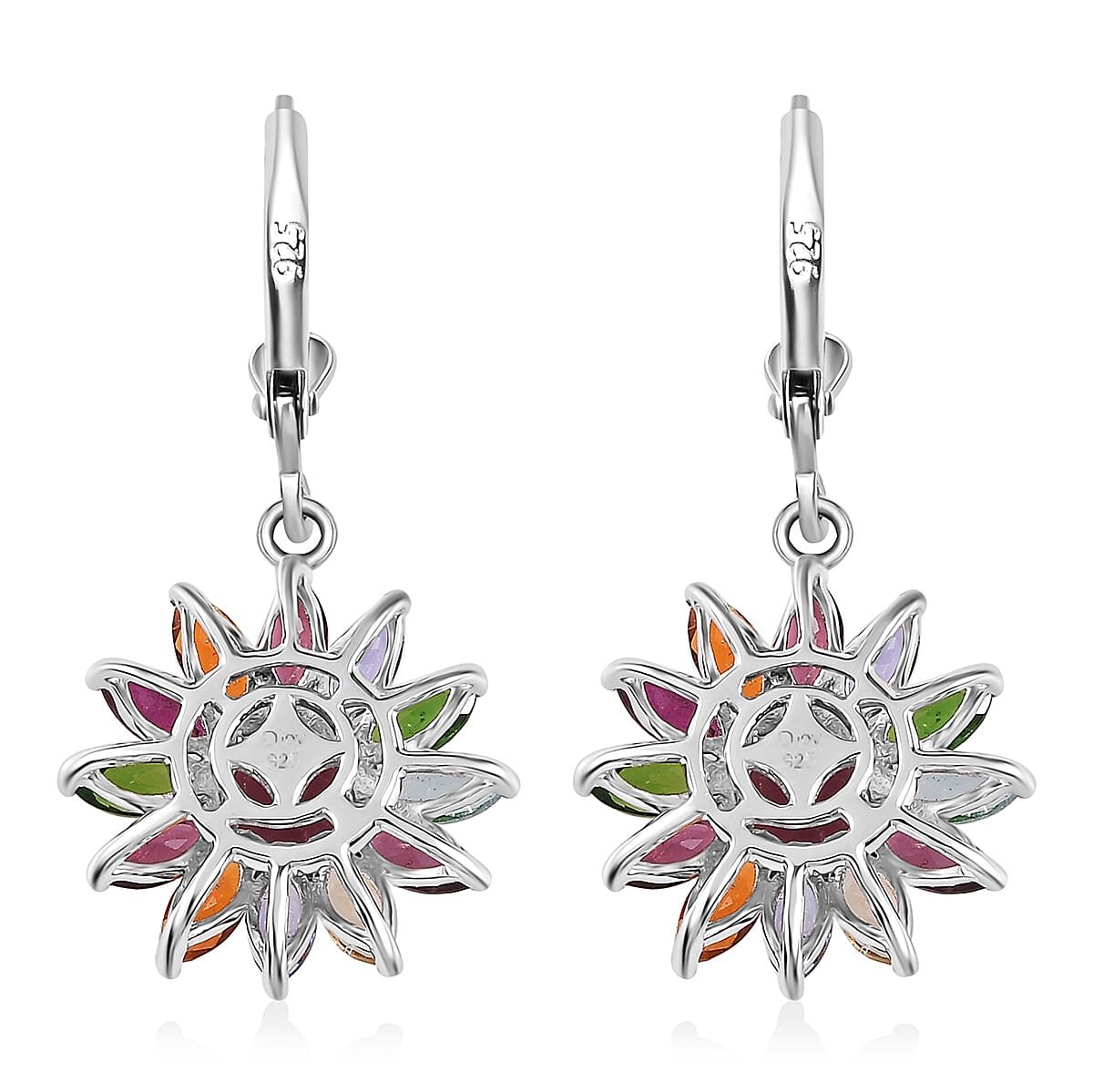 Multi Gemstone Lever Back Floral Earrings in Platinum Over Sterling Silver 6.00 ctw