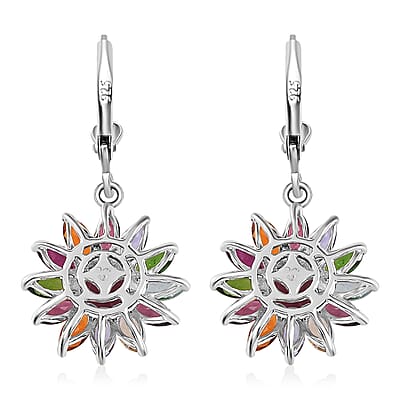 Multi Gemstone Lever Back Floral Earrings in Platinum Over Sterling Silver 6.00 ctw
