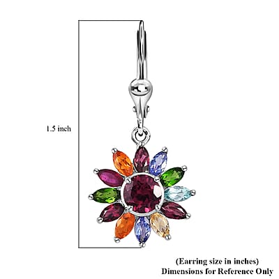 Multi Gemstone Lever Back Floral Earrings in Platinum Over Sterling Silver 6.00 ctw