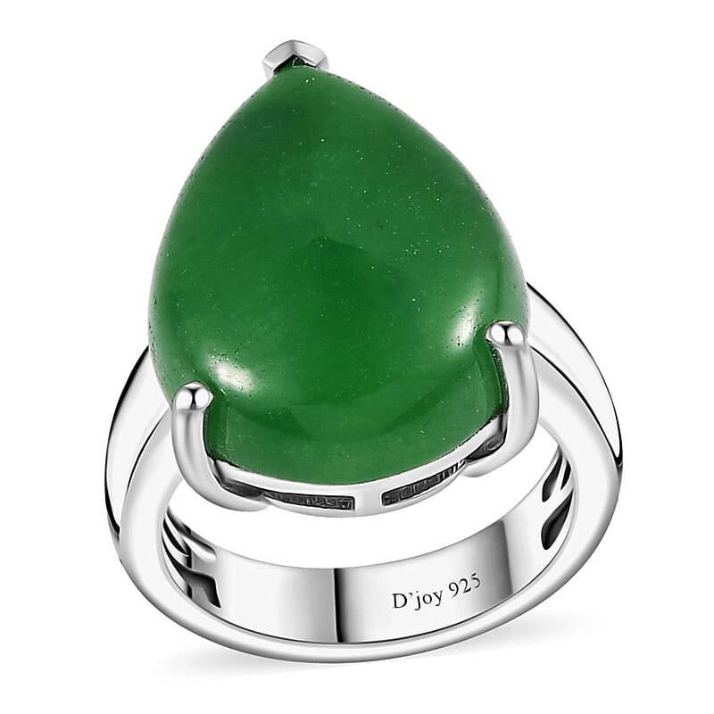 Green Jade (D) Solitaire Ring in Platinum Over Sterling Silver (Size 10.0) 16.15 ctw