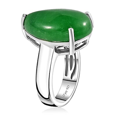 Green Jade (D) Solitaire Ring in Platinum Over Sterling Silver (Size 10.0) 16.15 ctw