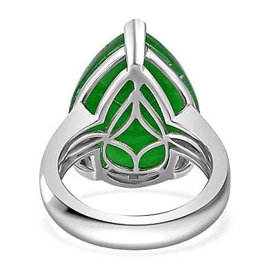 Green Jade (D) Solitaire Ring in Platinum Over Sterling Silver (Size 10.0) 16.15 ctw