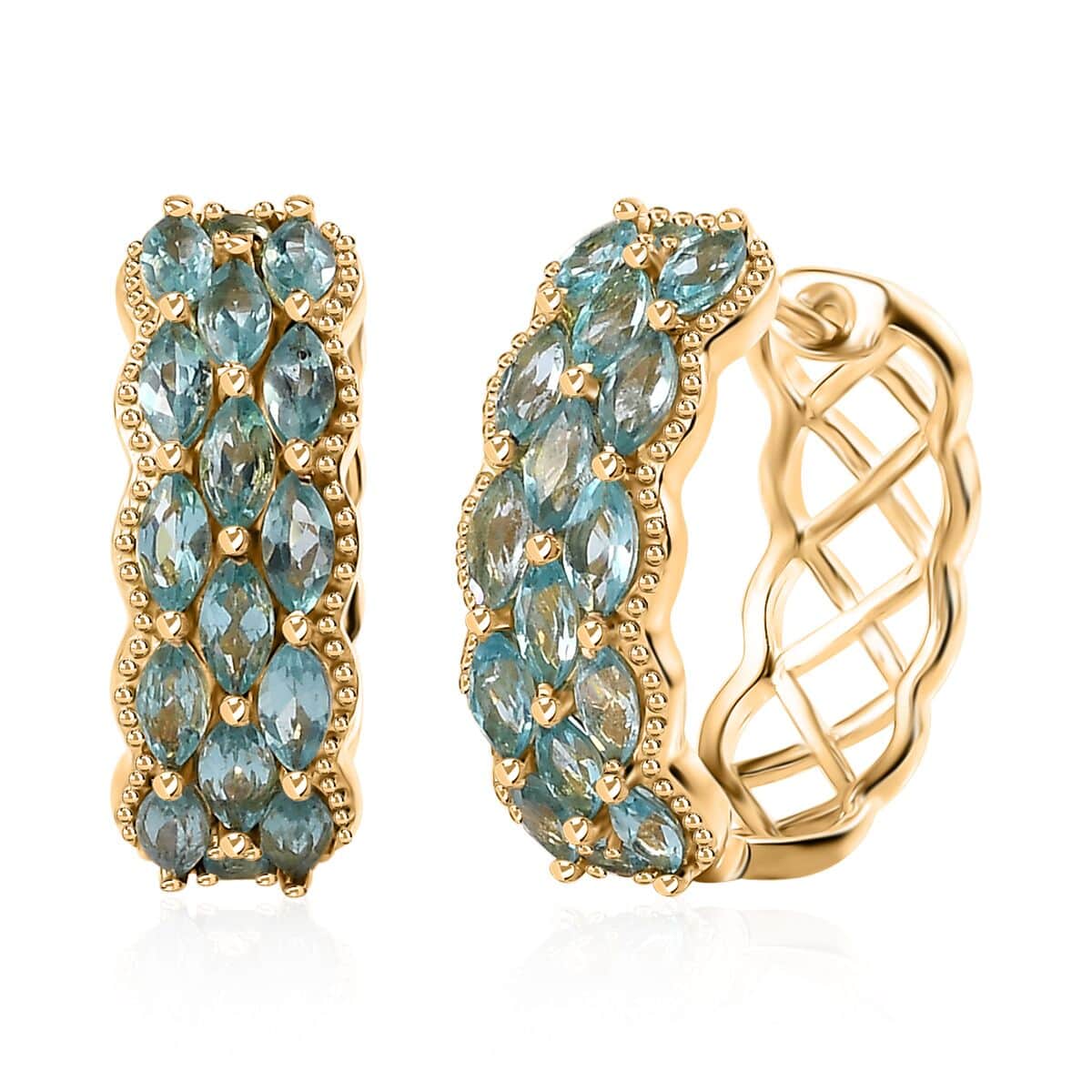 Betroka Blue Apatite Hoop Earrings in Vermeil Yellow Gold Over Sterling Silver 4.65 ctw image number 0