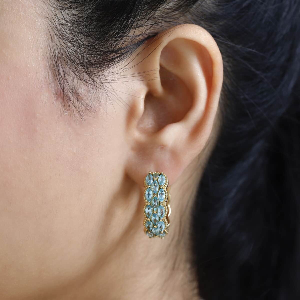Betroka Blue Apatite Hoop Earrings in Vermeil Yellow Gold Over Sterling Silver 4.65 ctw image number 2