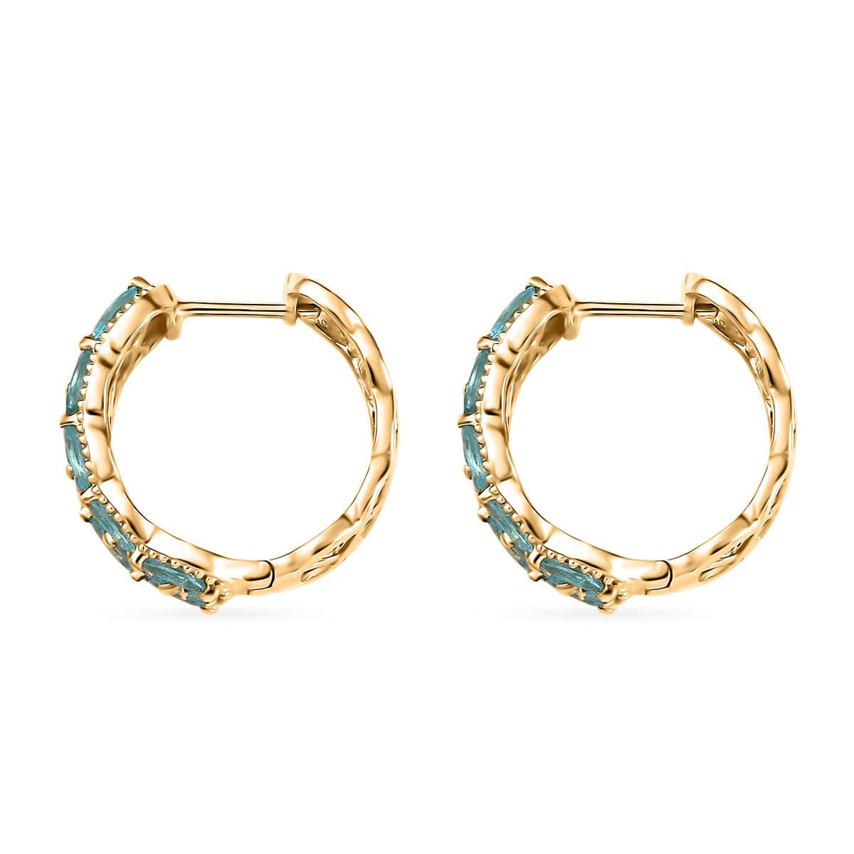 Betroka Blue Apatite Hoop Earrings in Vermeil Yellow Gold Over Sterling Silver 4.65 ctw image number 3