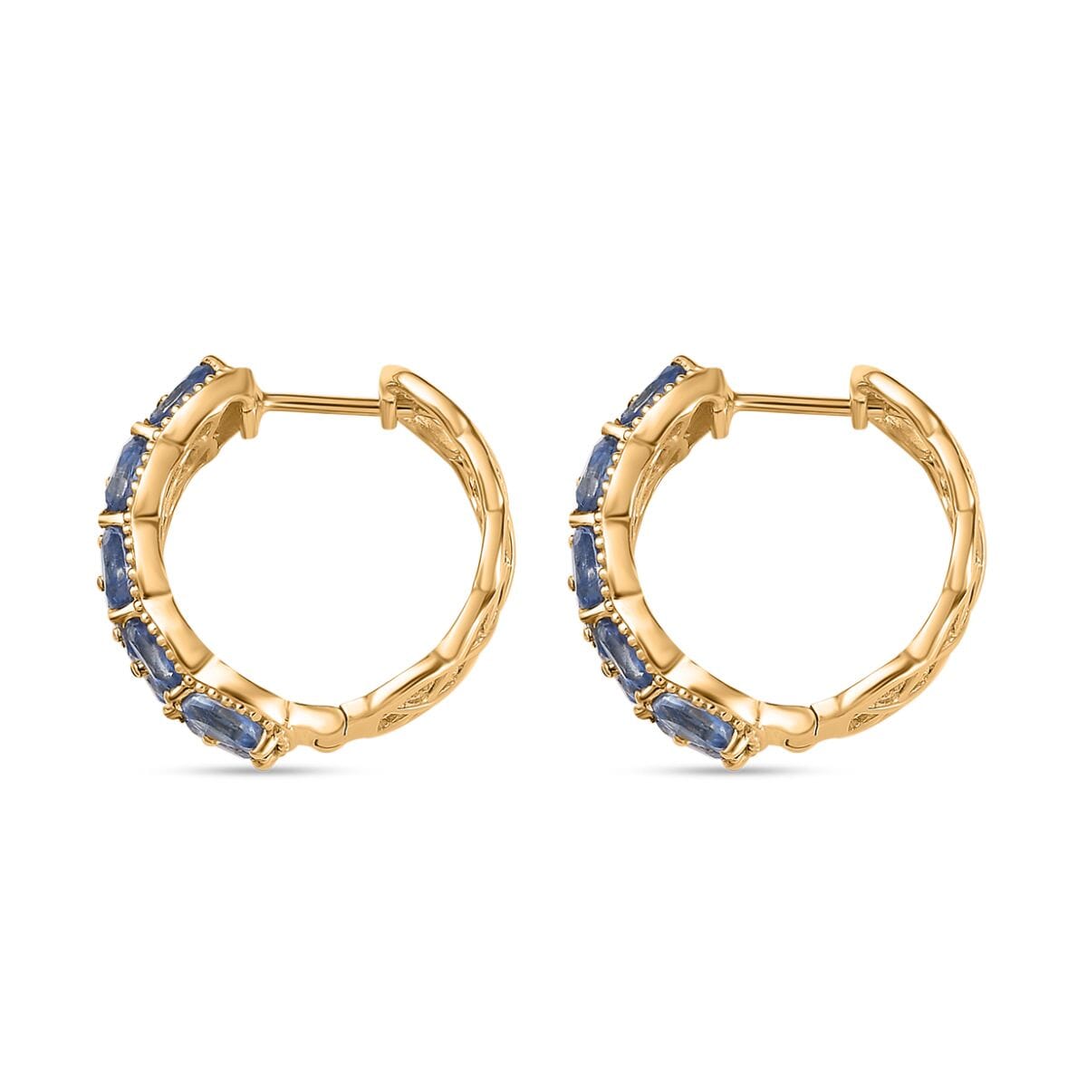 Kashmir Kyanite Hoop Earrings in Vermeil Yellow Gold Over Sterling Silver 6.60 ctw image number 3