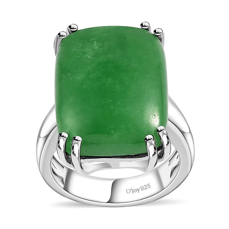 Green Jade (D) Solitaire Ring in Platinum Over Sterling Silver (Size 10.0) 20.00 ctw