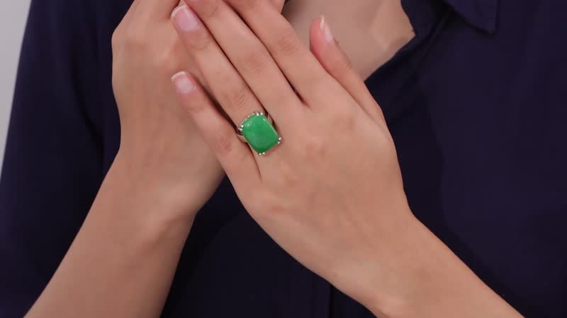Green Jade (D) Solitaire Ring in Platinum Over Sterling Silver (Size 10.0) 20.00 ctw