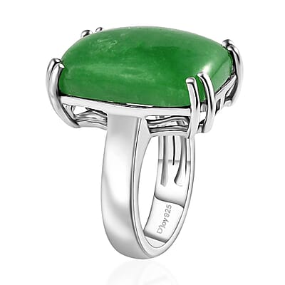 Green Jade (D) Solitaire Ring in Platinum Over Sterling Silver (Size 10.0) 20.00 ctw