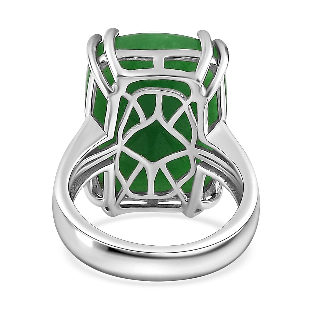 Green Jade (D) Solitaire Ring in Platinum Over Sterling Silver (Size 10.0) 20.00 ctw